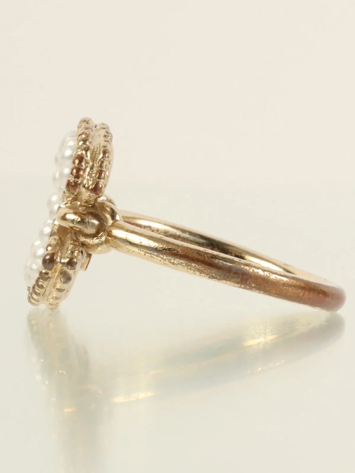 Chanel 2012 Made Pearl Cc Mark Plate Ring Gold/White