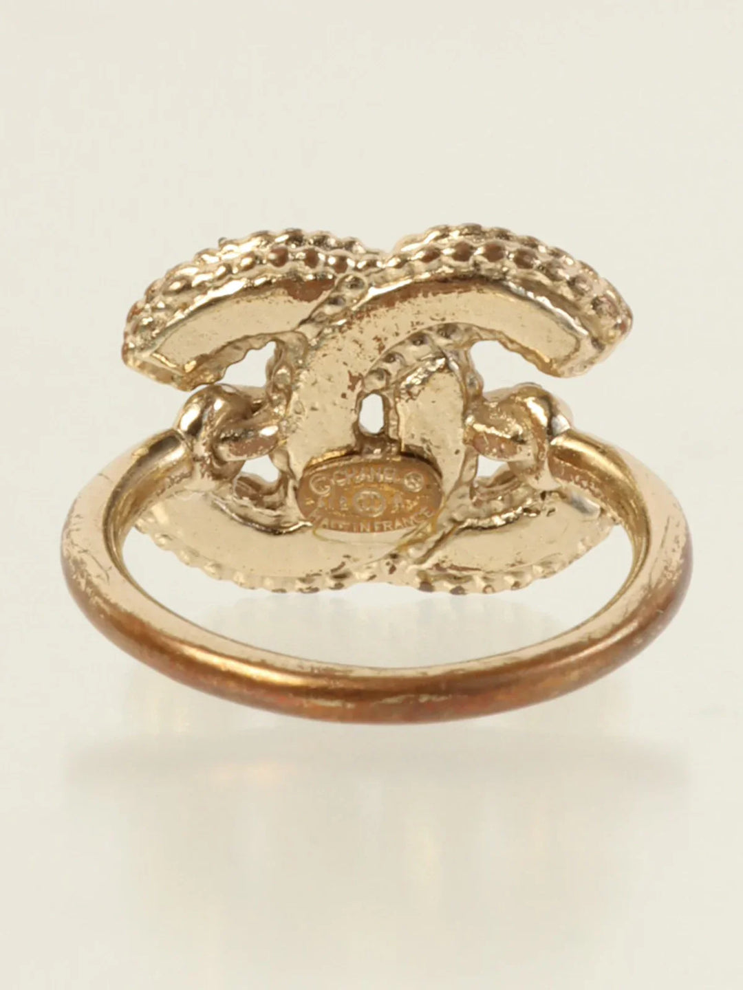 Chanel 2012 Made Pearl Cc Mark Plate Ring Gold/White