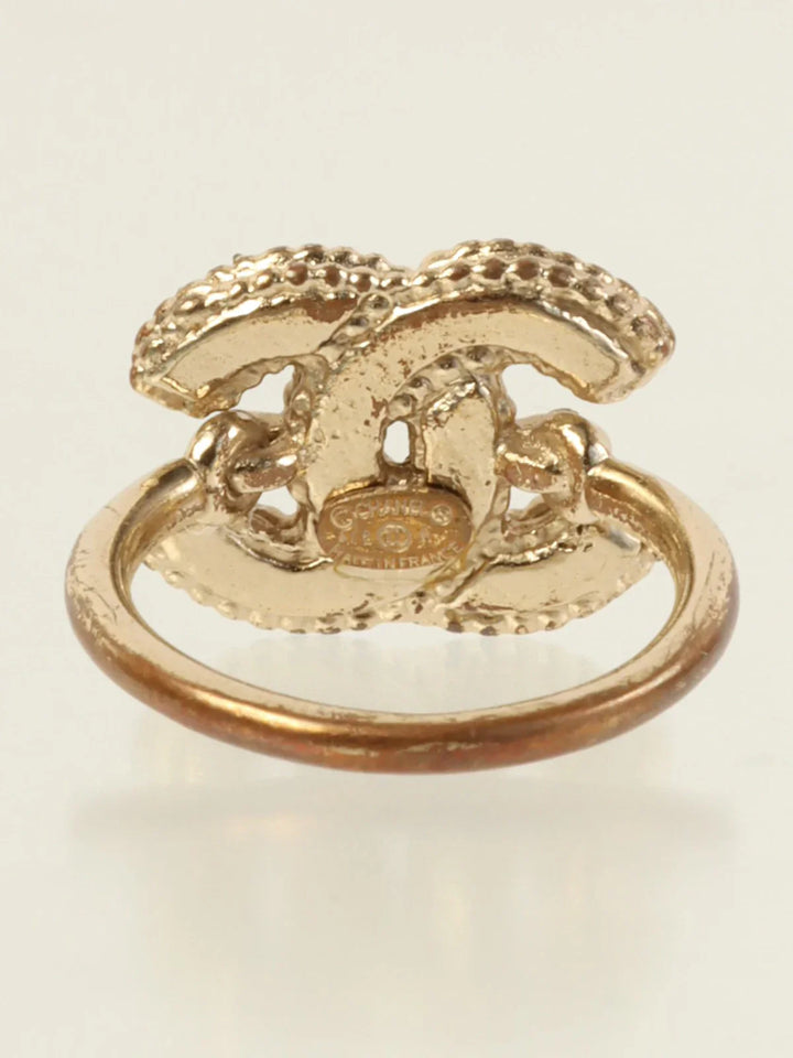 Chanel 2012 Made Pearl Cc Mark Plate Ring Gold/White