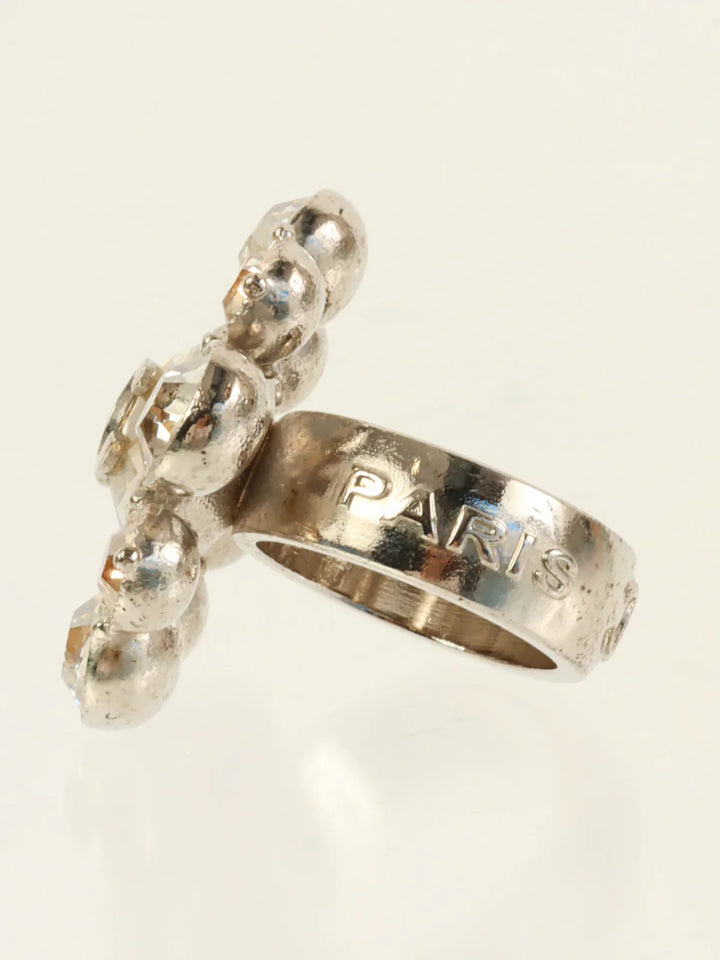Chanel 2009 Made Rhinestone Cc Mark Plate Ring Silver