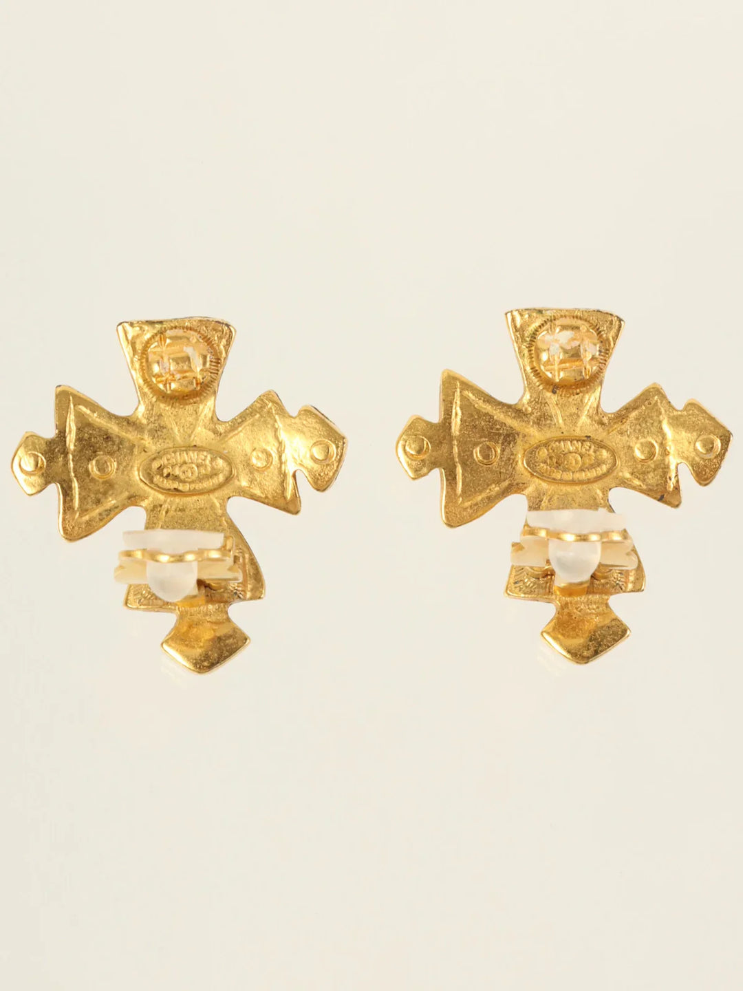Chanel 1994 Made Cross Motif Cc Mark Earrings Gold