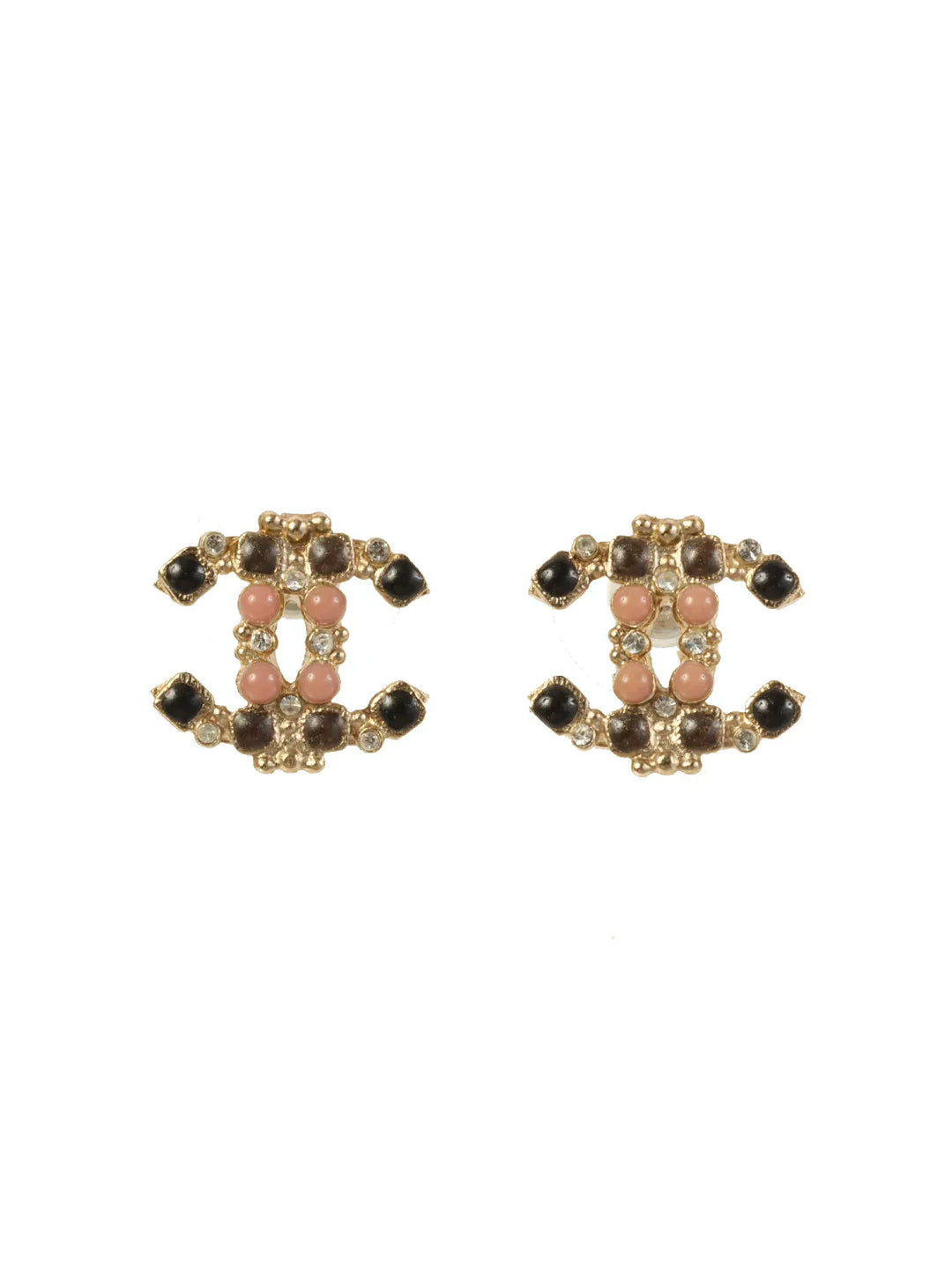 Chanel 2012 Made Rhinestone Cc Mark Pierced Earrings Gold/Pink/Black