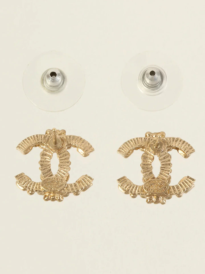 Chanel 2012 Made Rhinestone Cc Mark Pierced Earrings Gold/Pink/Black