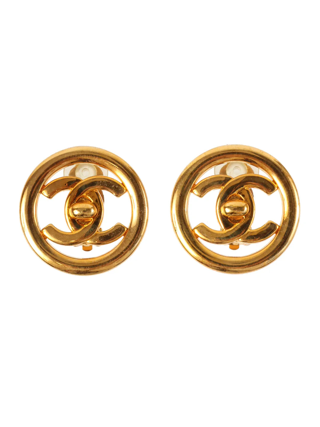 Chanel 1997 Made Circle Turn-Lock Earrings Gold