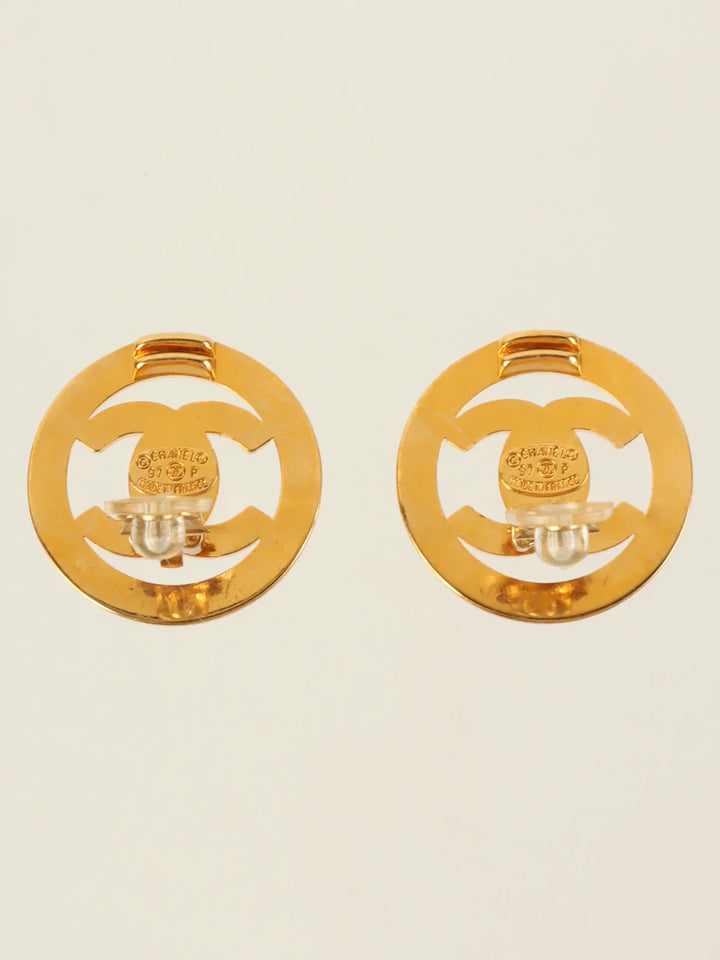 Chanel 1997 Made Circle Turn-Lock Earrings Gold