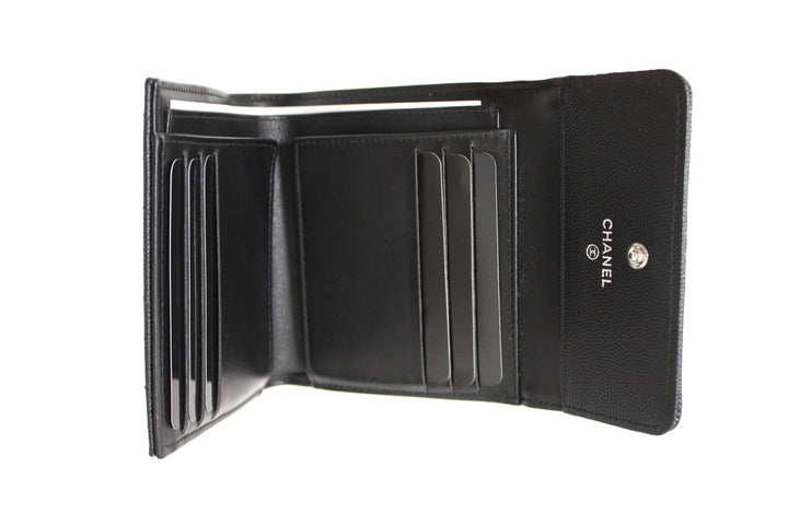 NEW  Top Quality Chanel Black Quilted Caviar Leather Boy Small Trifold Wallet