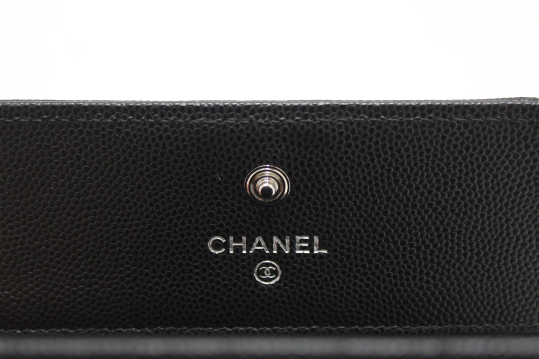 NEW  Top Quality Chanel Black Quilted Caviar Leather Boy Small Trifold Wallet