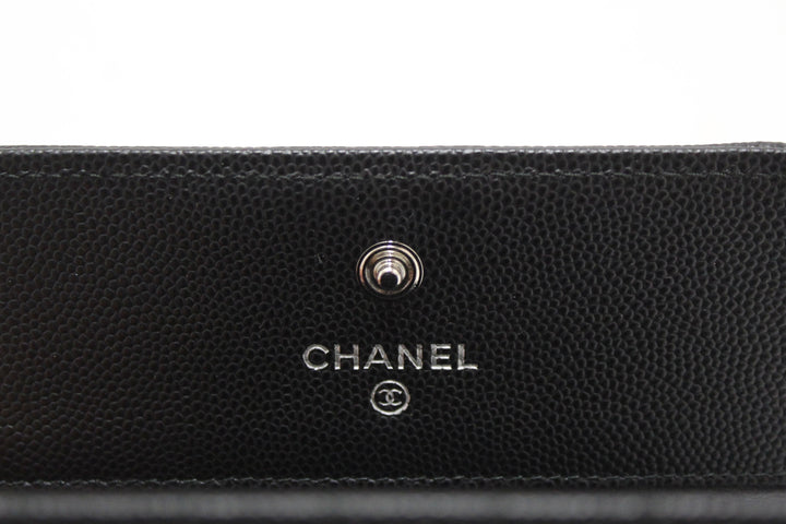NEW  Top Quality Chanel Black Quilted Caviar Leather Boy Small Trifold Wallet