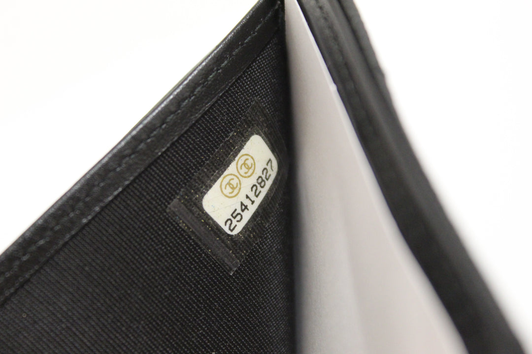NEW  Top Quality Chanel Black Quilted Caviar Leather Boy Small Trifold Wallet