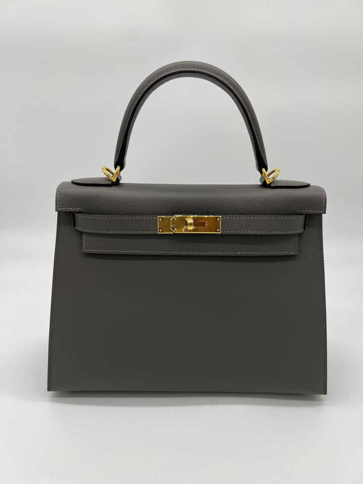 Hermes Kelly 28 Sellier Gris Meyer Epsom Leather