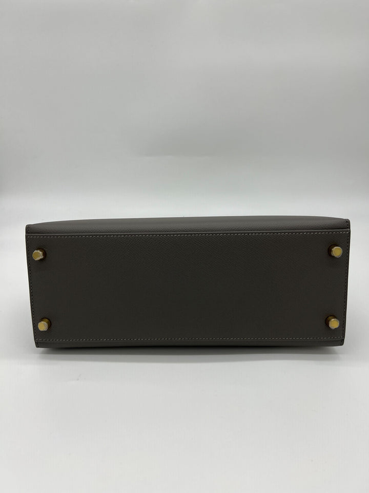 Hermes Kelly 28 Sellier Gris Meyer Epsom Leather