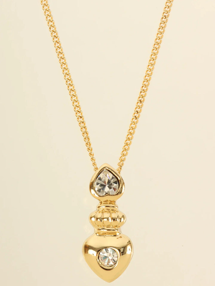Dior Heart Rhinestone Pierced Earrings Necklace Sets Gold