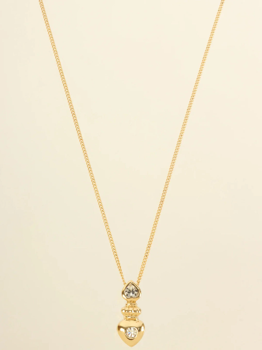 Dior Heart Rhinestone Pierced Earrings Necklace Sets Gold