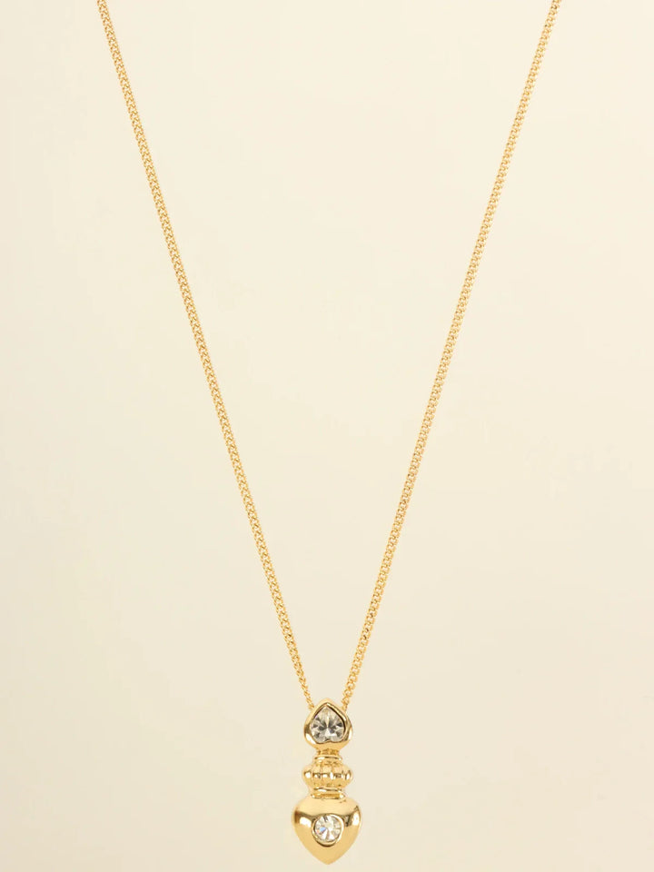 Dior Heart Rhinestone Pierced Earrings Necklace Sets Gold