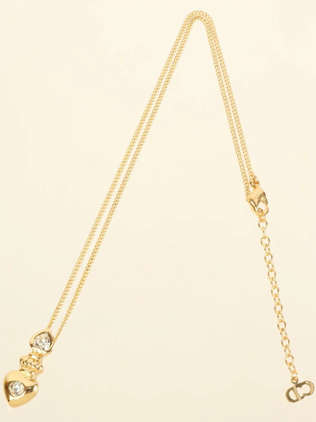 Dior Heart Rhinestone Pierced Earrings Necklace Sets Gold