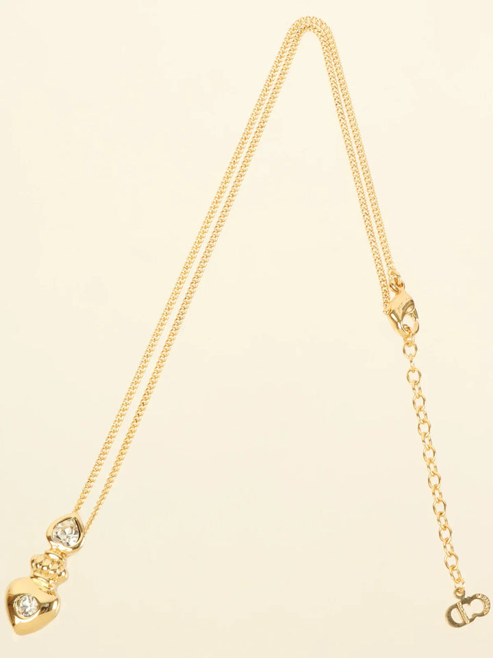 Dior Heart Rhinestone Pierced Earrings Necklace Sets Gold