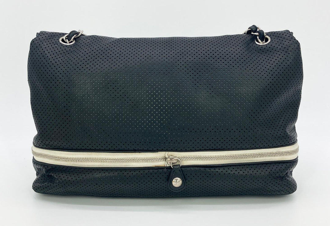 Chanel Black Perforated Leather Expandable Classic New Shoulder Bag
