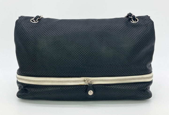 Chanel Black Perforated Leather Expandable Classic New Shoulder Bag