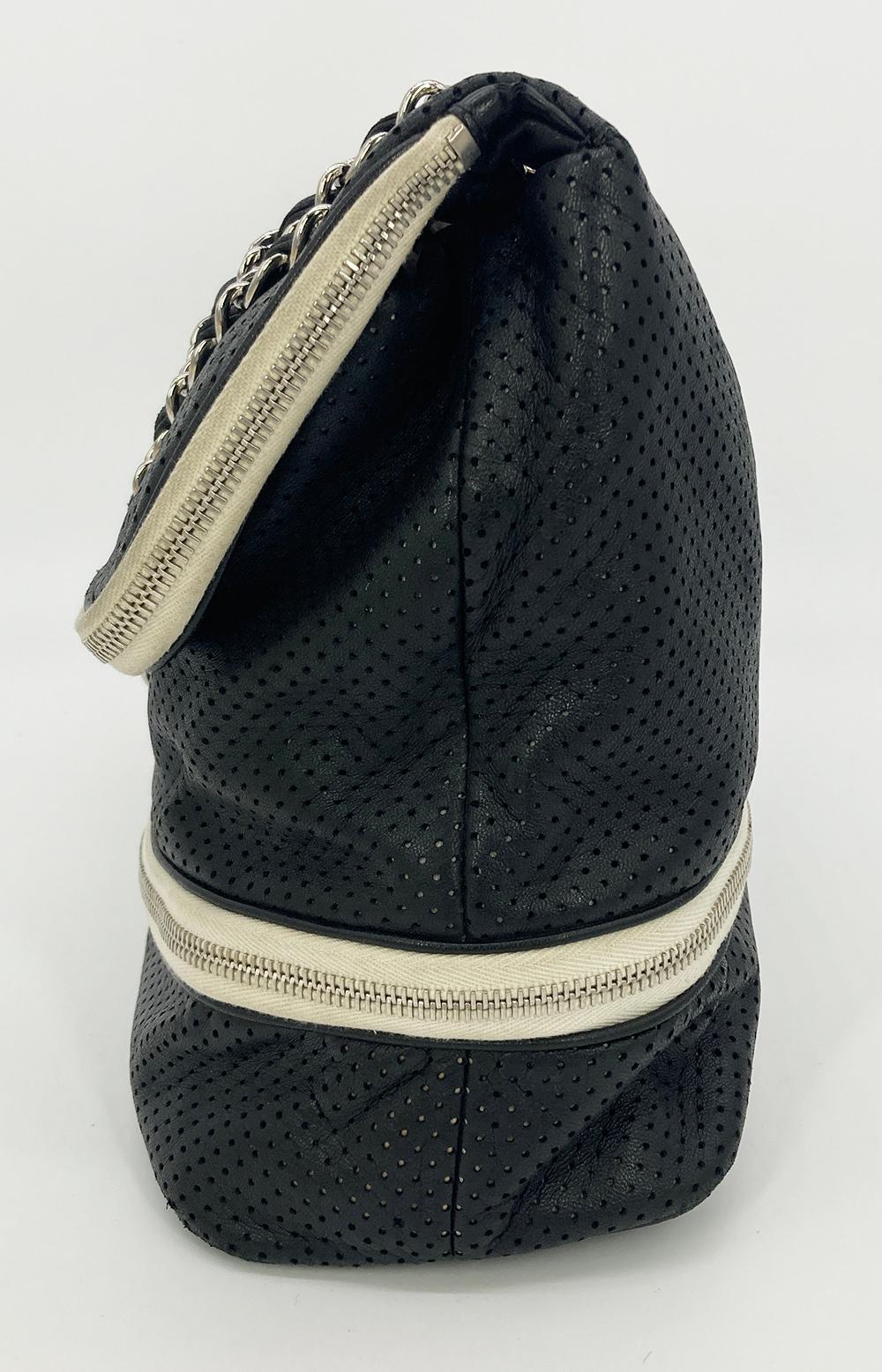Chanel Black Perforated Leather Expandable Classic New Shoulder Bag