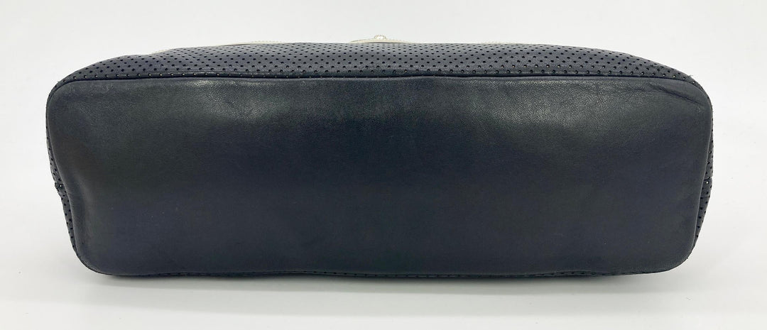 Chanel Black Perforated Leather Expandable Classic New Shoulder Bag