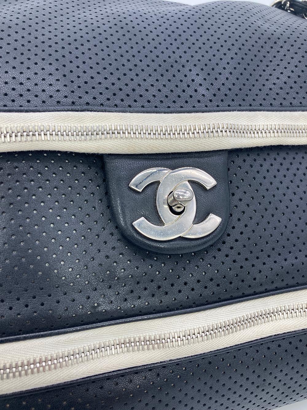 Chanel Black Perforated Leather Expandable Classic New Shoulder Bag