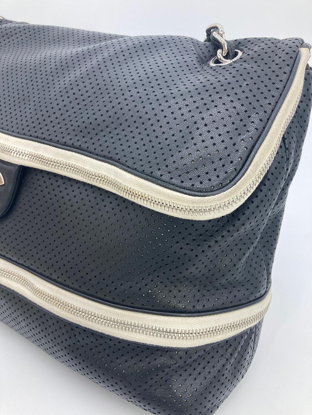 Chanel Black Perforated Leather Expandable Classic New Shoulder Bag