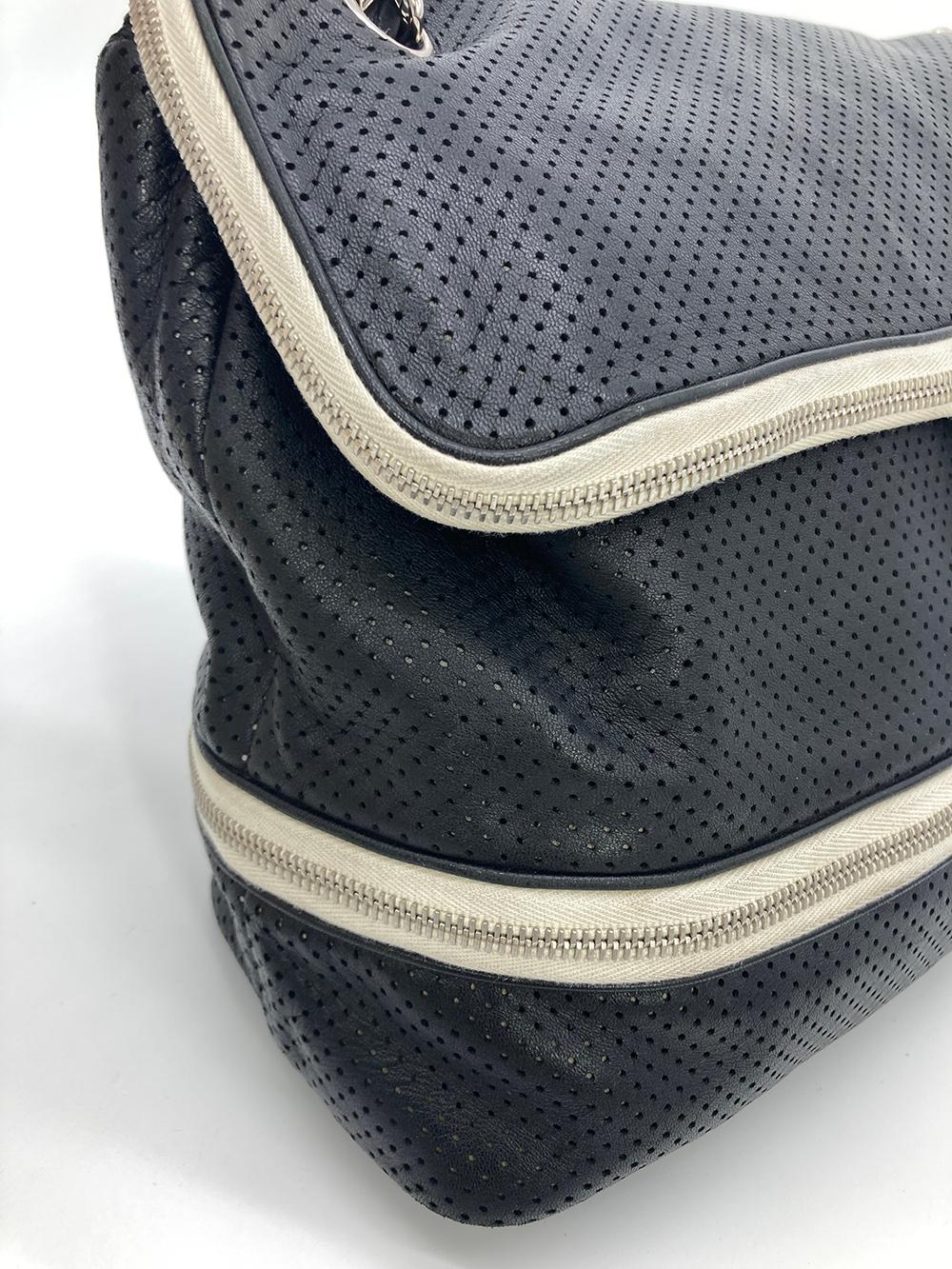 Chanel Black Perforated Leather Expandable Classic New Shoulder Bag