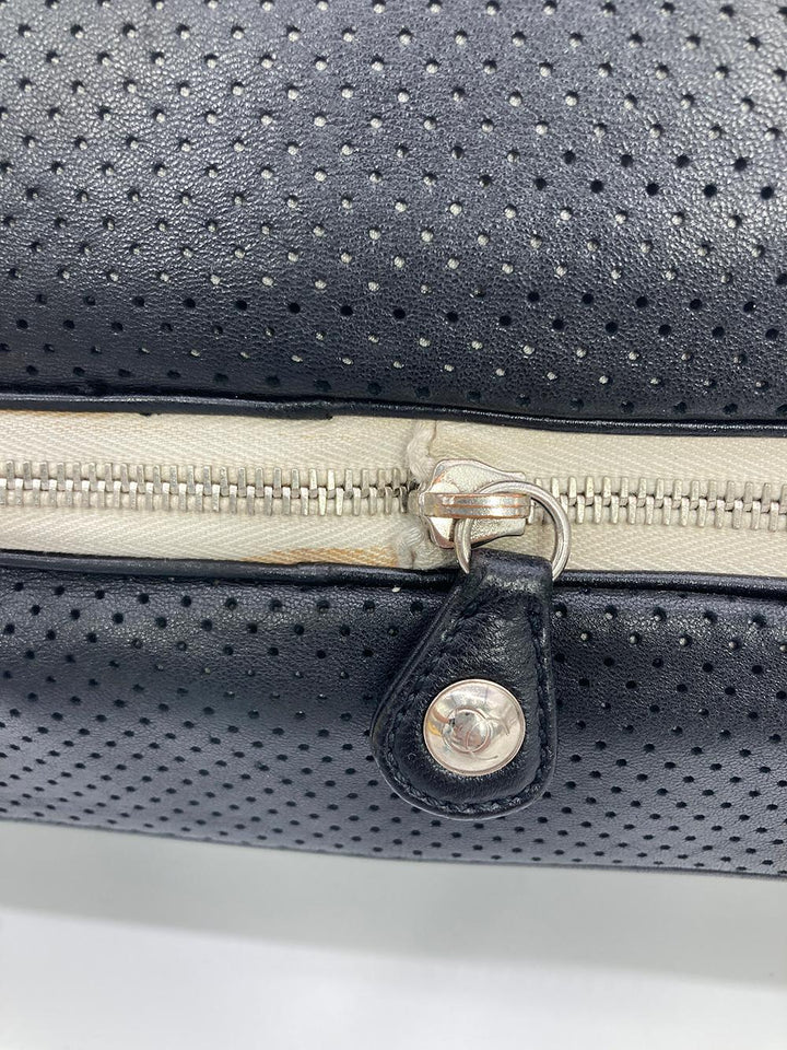 Chanel Black Perforated Leather Expandable Classic New Shoulder Bag
