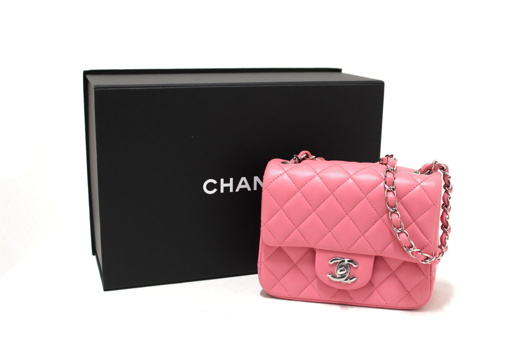 NEW Top Quality Chanel Quilted Pink Lambskin Leather Mini Square Classic Flap Bag
