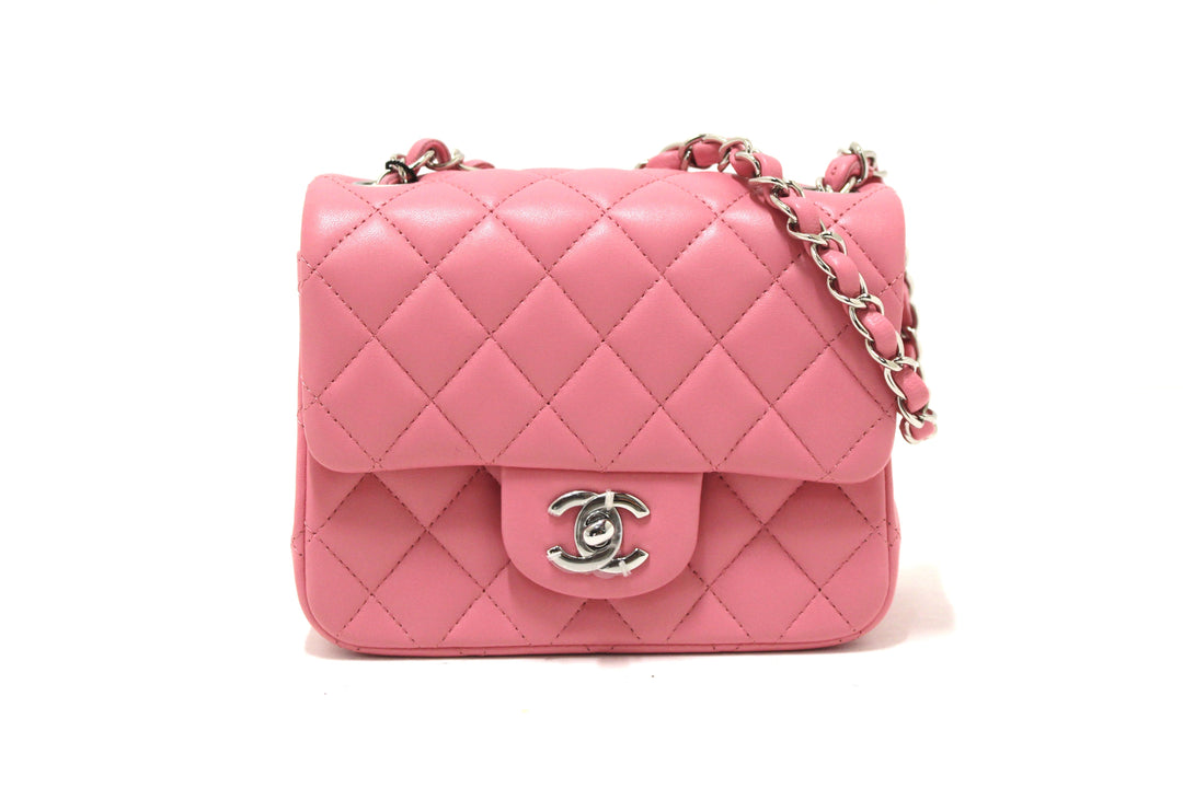 NEW Top Quality Chanel Quilted Pink Lambskin Leather Mini Square Classic Flap Bag