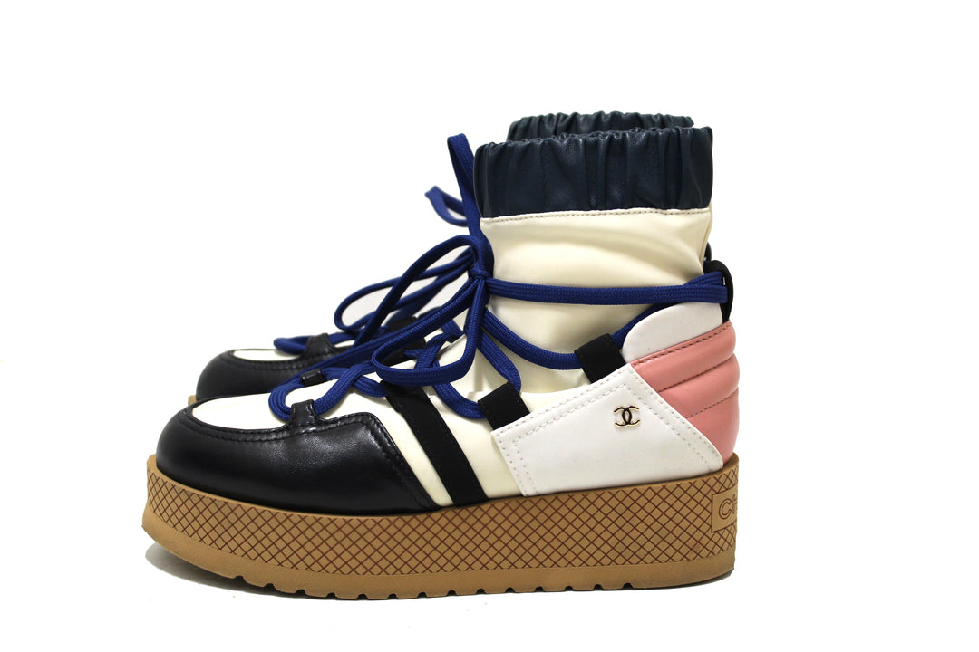 chanel lambskin & mixed fibers ivory, rose, blue & black lace up platform size 35.5 c | Shop Now at Italystation.com