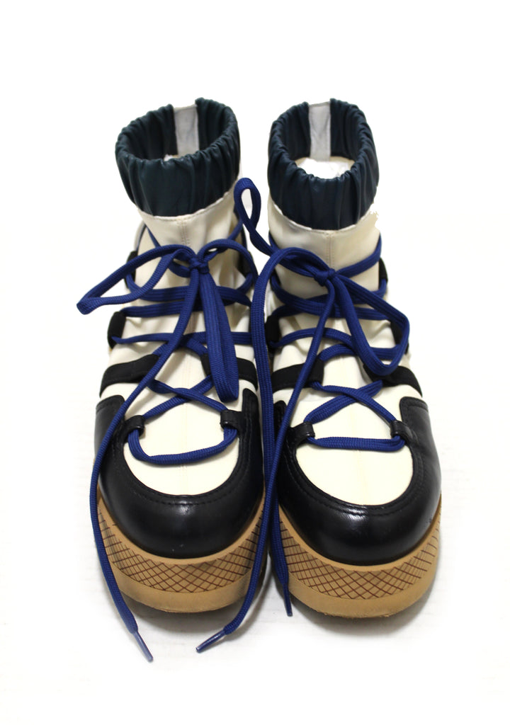 Top Quality Chanel Lambskin & Mixed Fibers Ivory, Rose, Blue & Black Lace Up Platform Size 35.5 C