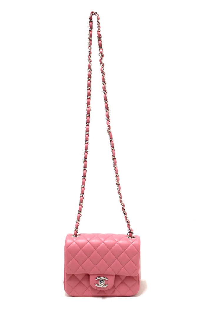 NEW Top Quality Chanel Quilted Pink Lambskin Leather Mini Square Classic Flap Bag