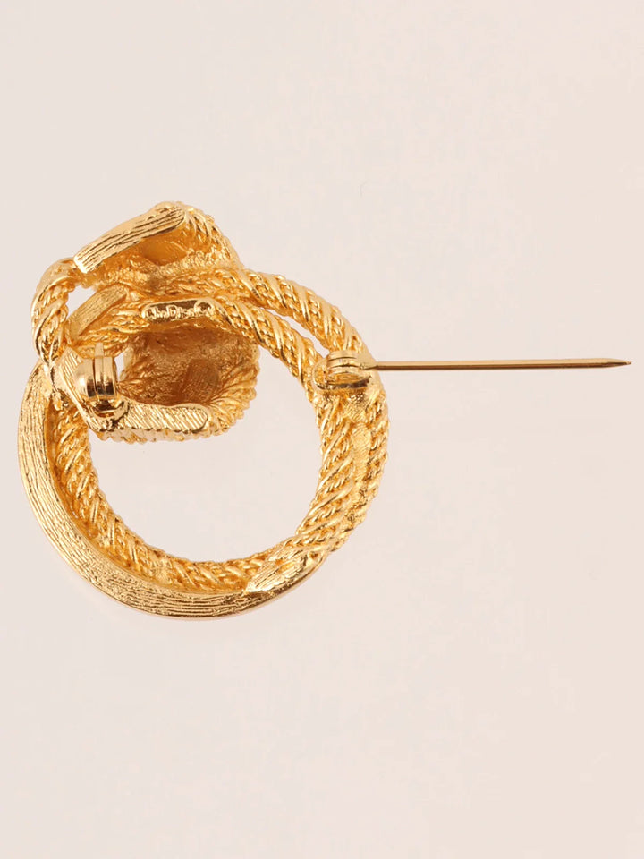 Dior Rhinestone Circle Chain Brooch Gold