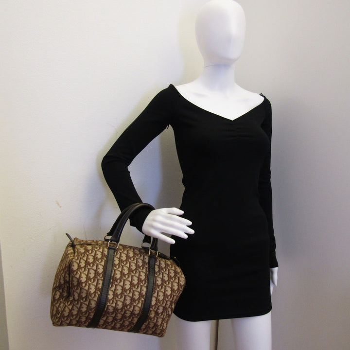 CHRISTIAN Top quality Dior Bowling Handbag in Beige Fabric