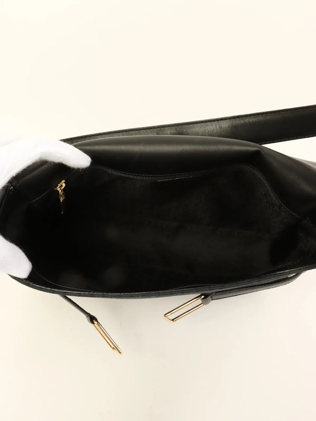 Celine C Macadam Pattern Logo Plate Shoulder Bag Black