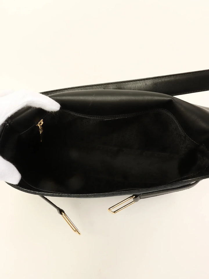 Celine C Macadam Pattern Logo Plate Shoulder Bag Black