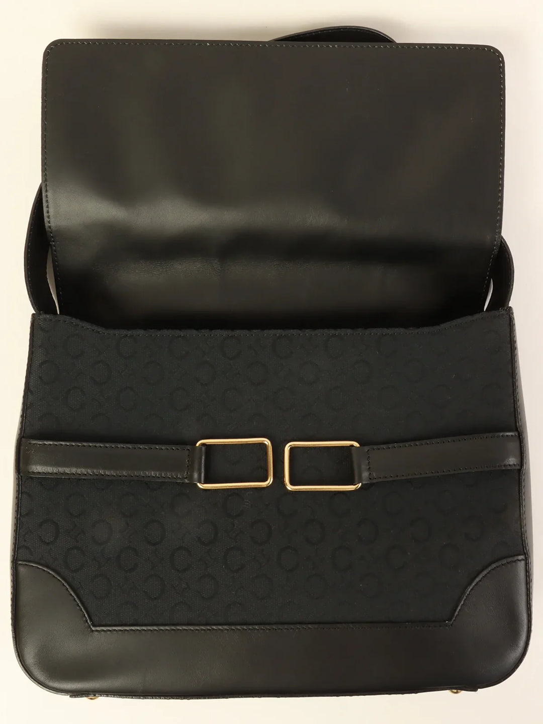 Celine C Macadam Pattern Logo Plate Shoulder Bag Black
