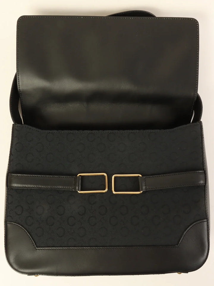 Celine C Macadam Pattern Logo Plate Shoulder Bag Black