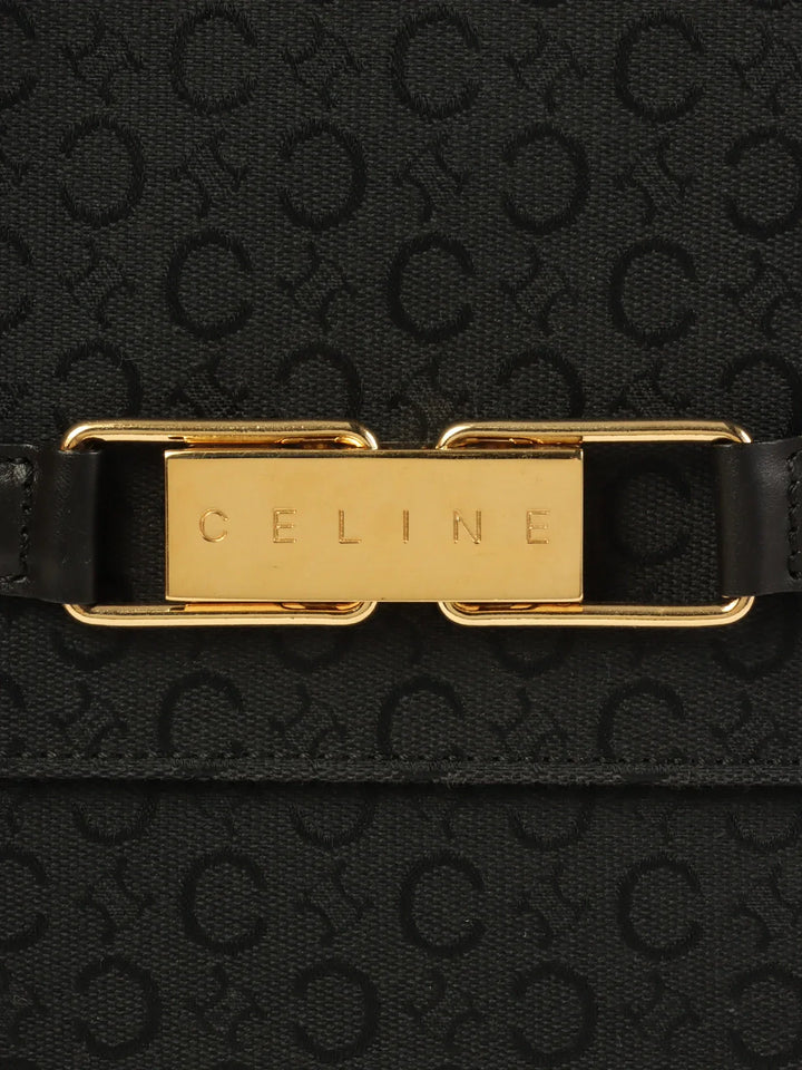 Celine C Macadam Pattern Logo Plate Shoulder Bag Black