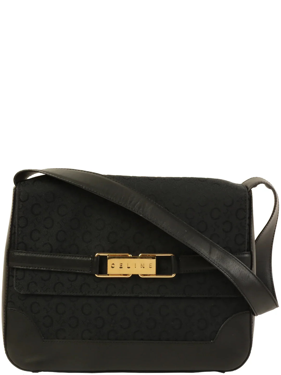 Celine C Macadam Pattern Logo Plate Shoulder Bag Black