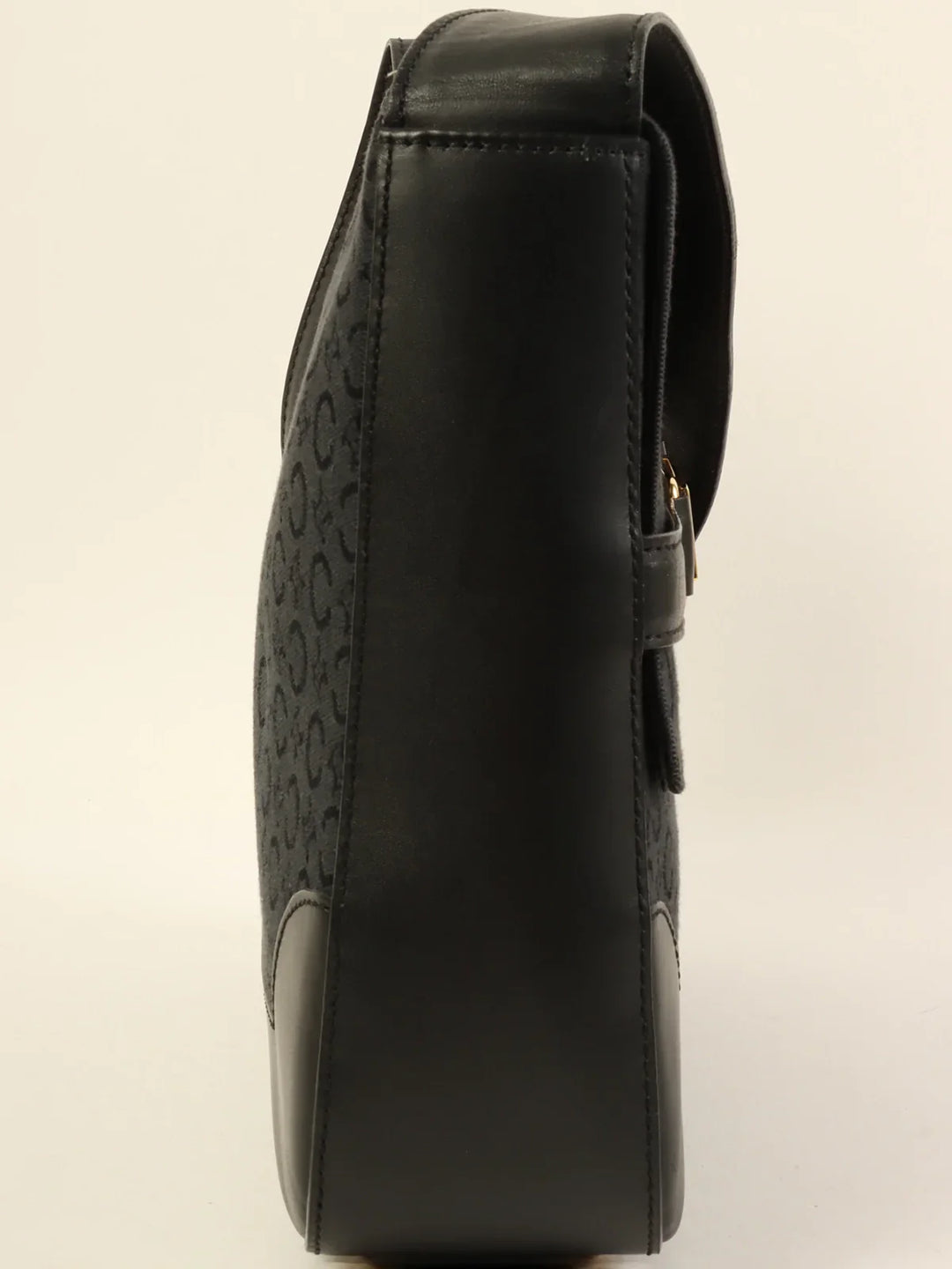 Celine C Macadam Pattern Logo Plate Shoulder Bag Black