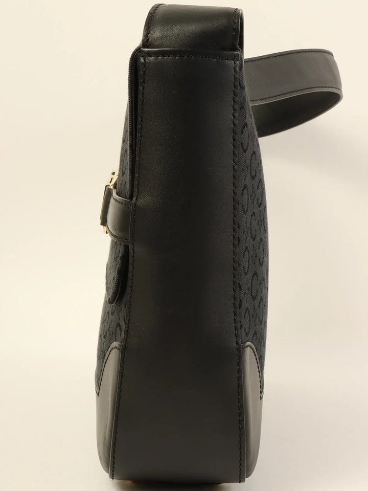 Celine C Macadam Pattern Logo Plate Shoulder Bag Black