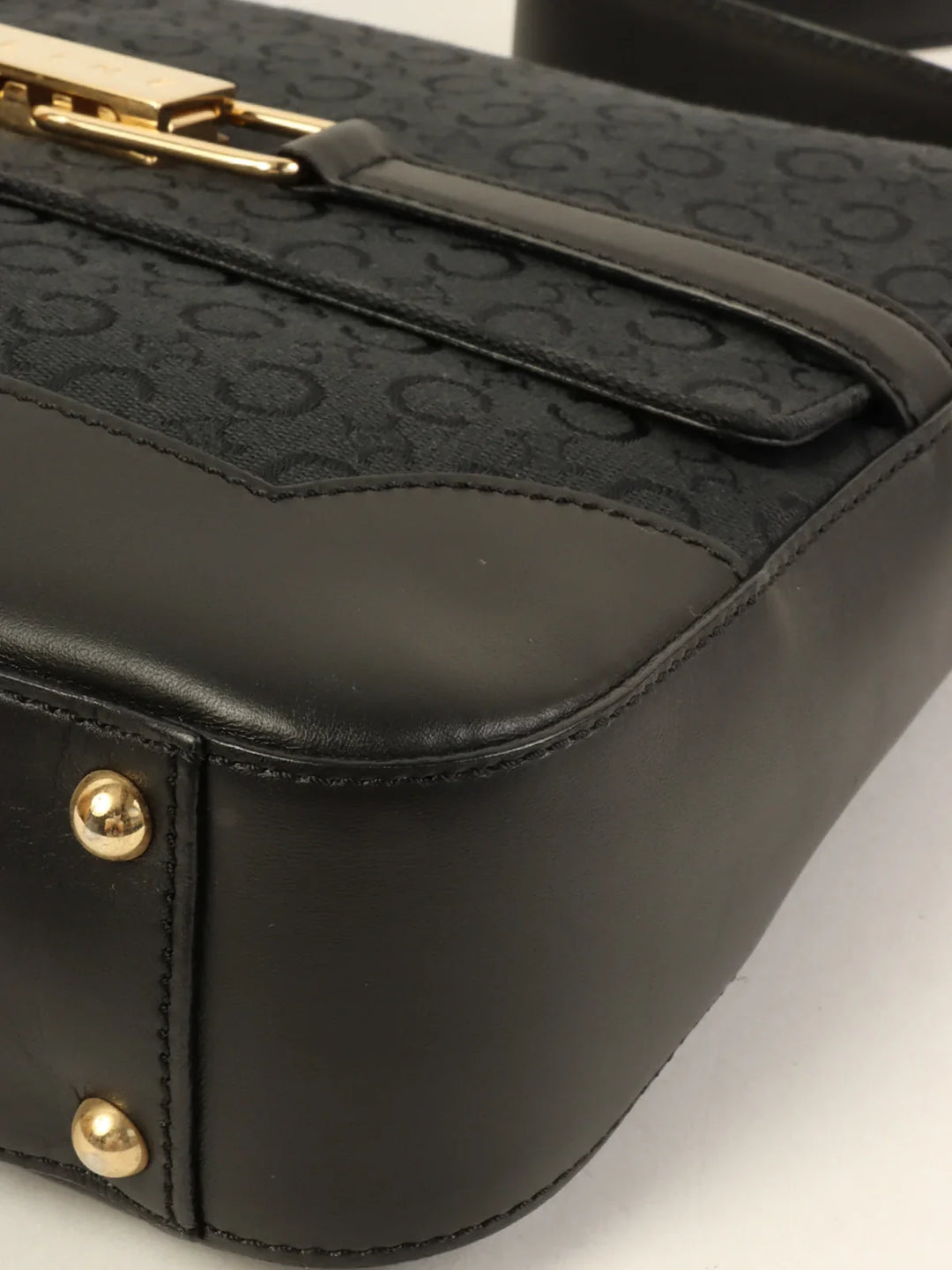 Celine C Macadam Pattern Logo Plate Shoulder Bag Black