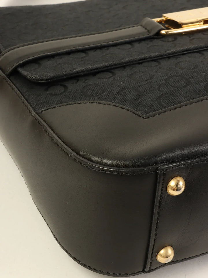 Celine C Macadam Pattern Logo Plate Shoulder Bag Black