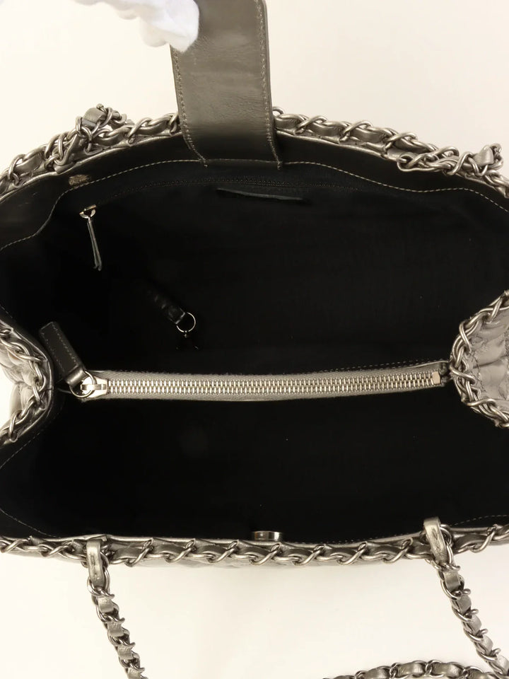 Chanel Around 2010 Made Cc Mark Stitch Chain Tote Bag Silver