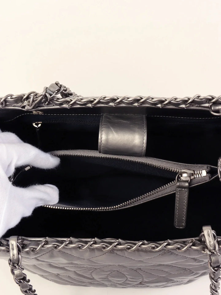 Chanel Around 2010 Made Cc Mark Stitch Chain Tote Bag Silver