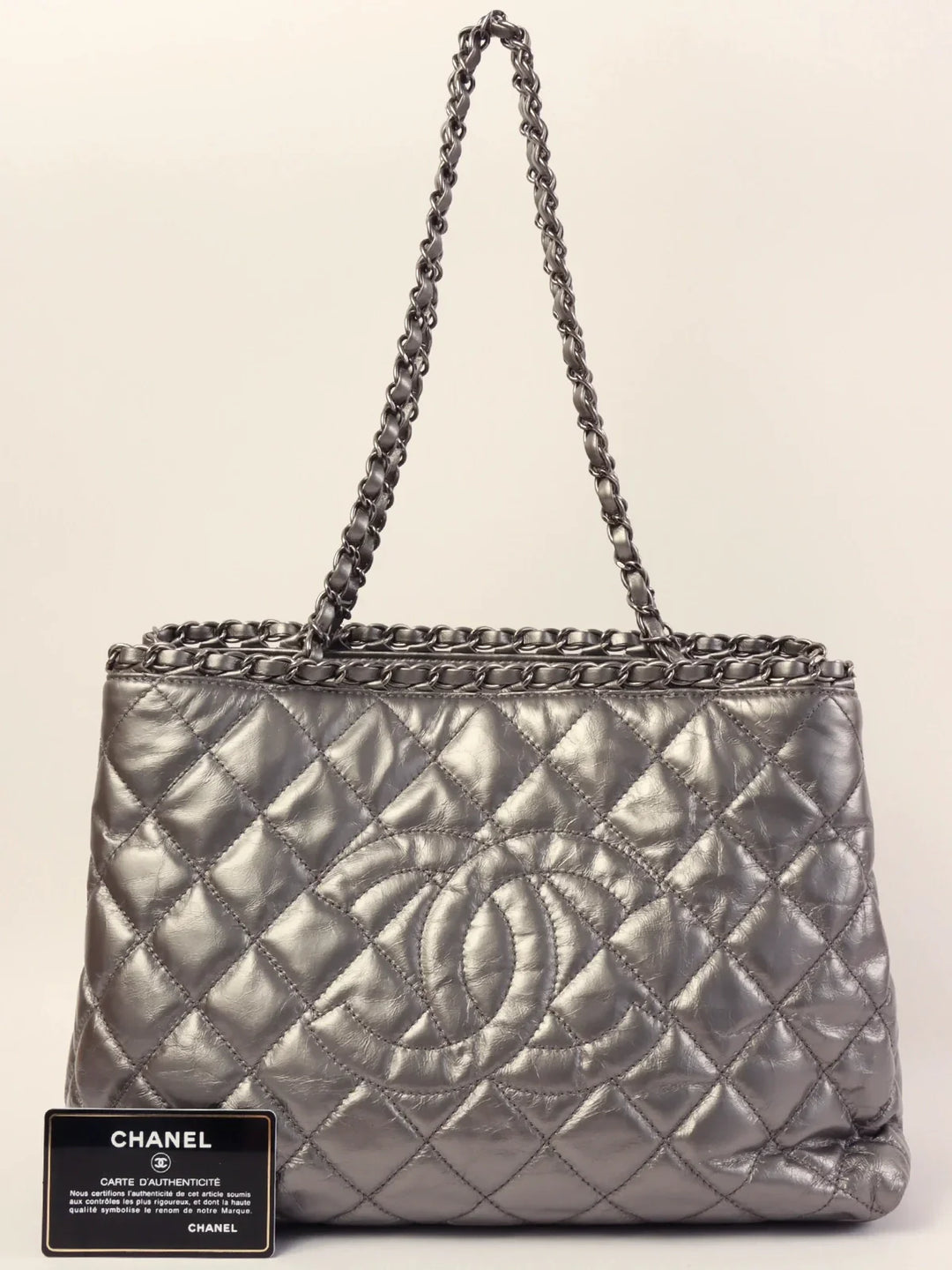 Chanel Around 2010 Made Cc Mark Stitch Chain Tote Bag Silver