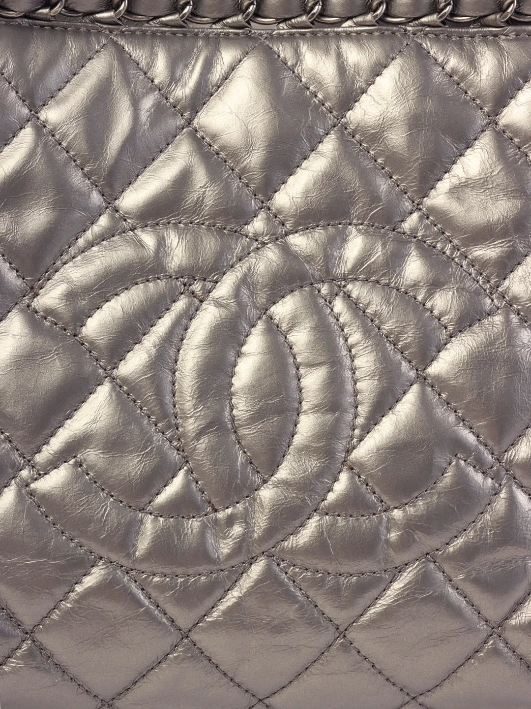 Chanel Around 2010 Made Cc Mark Stitch Chain Tote Bag Silver