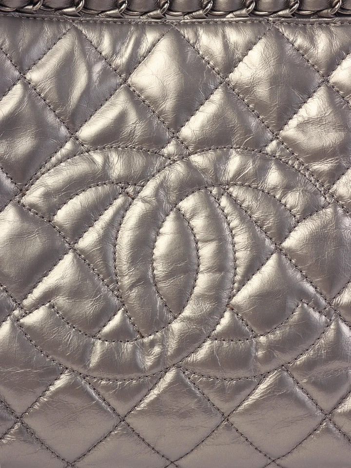 Chanel Around 2010 Made Cc Mark Stitch Chain Tote Bag Silver